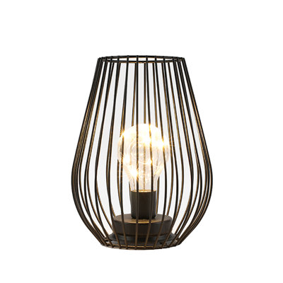 Lampe de table en métal sans cordon de 8 po de hauteur avec cage et lumières de fée