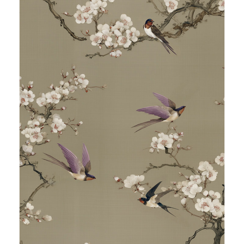 Papier peint floral avec oiseaux