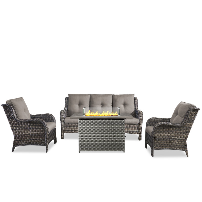 Carolina 5 - Person Sofa Seating Group With Fire Pit And Cushions, Gray/Gray