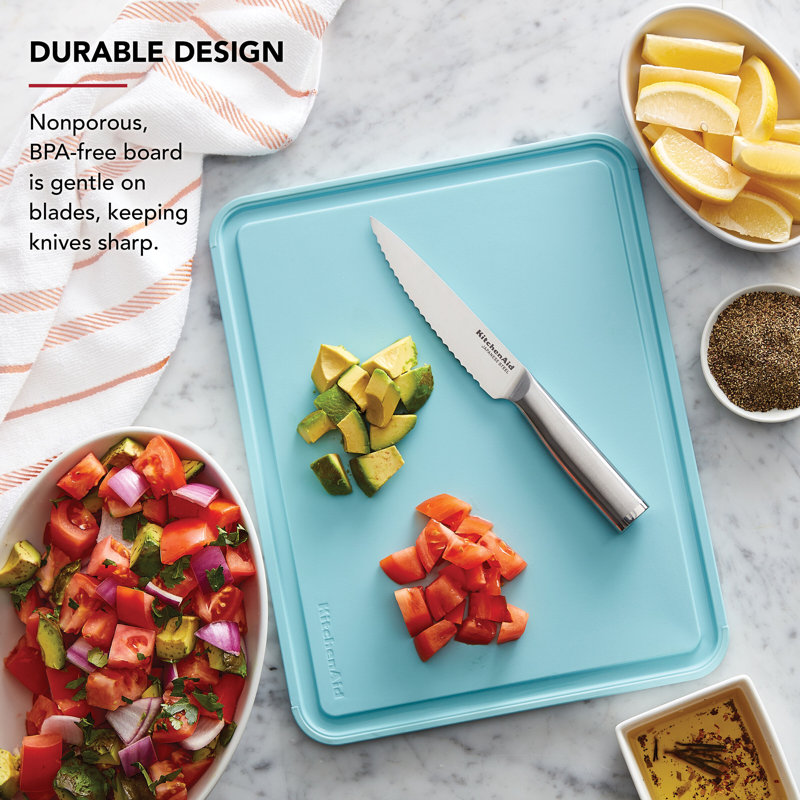 Kitchenaid Classic Non-Slip Poly Cutting Board, 11X14 Inch, Mineral Water