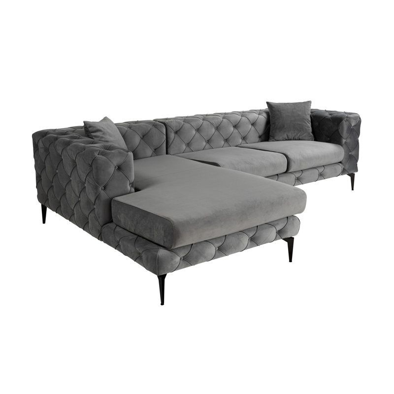 Canapé d'angle, Mélange de polyester gris, Orienté à gauche (vu de face), Noir