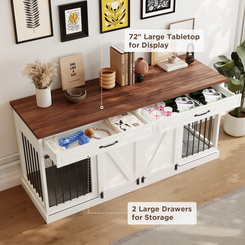 White Wooden Dog Crate Furniture with Sliding Barn Doors