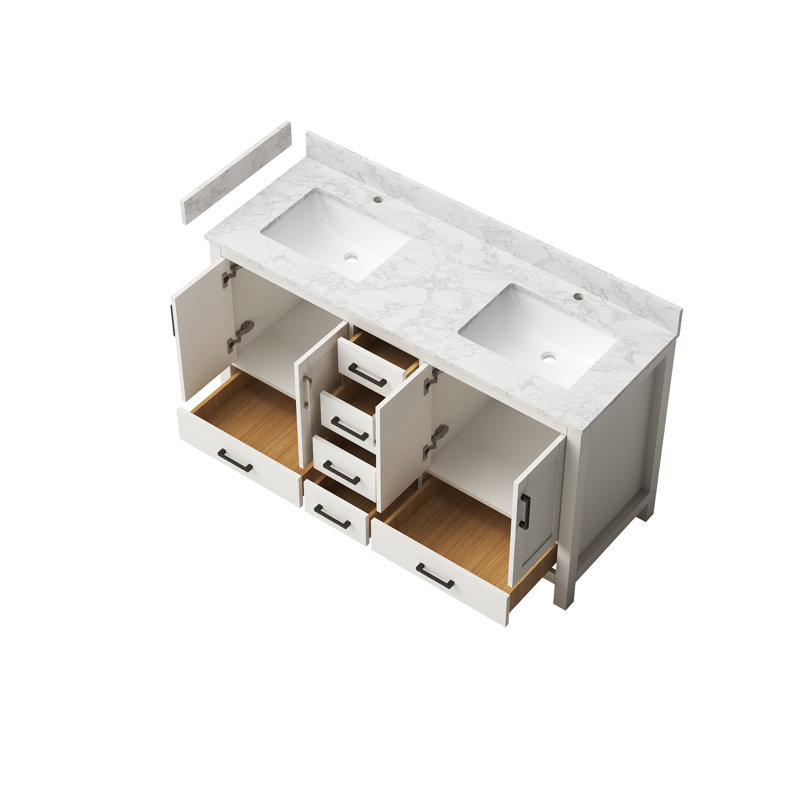 Meuble-lavabo de salle de bain 59 po avec lavabo double et trou pour robinet 59 po Premium, meuble-lavabo de salle de bain avec 4 portes et 6 tiroirs en blanc