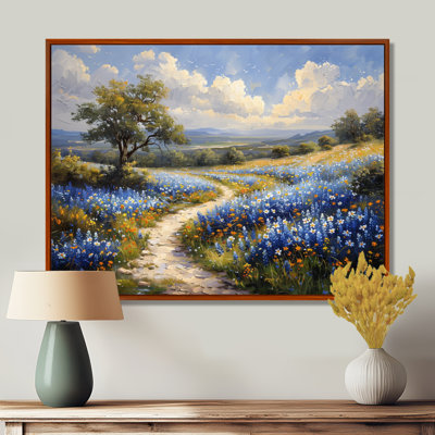 Blue Green Summer Meadow Charm Blue Bonnets III - Blue Bonnets Wall Art Print