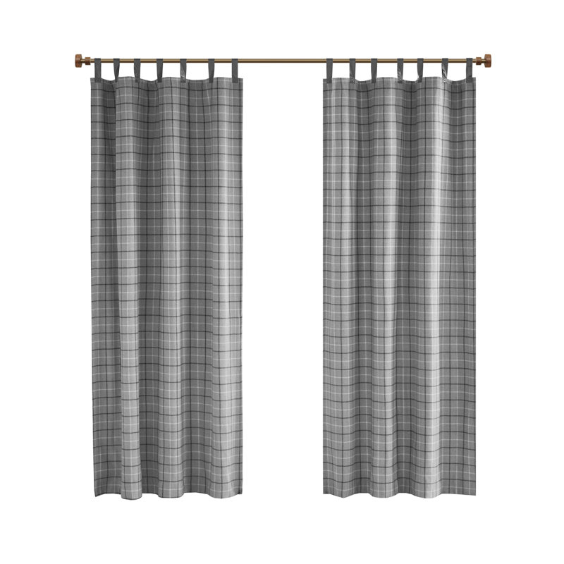 Panneau de rideau simple en similicuir à pattes avec doublure en molleton Anaheim, Gris, L 50 po x L 84 po