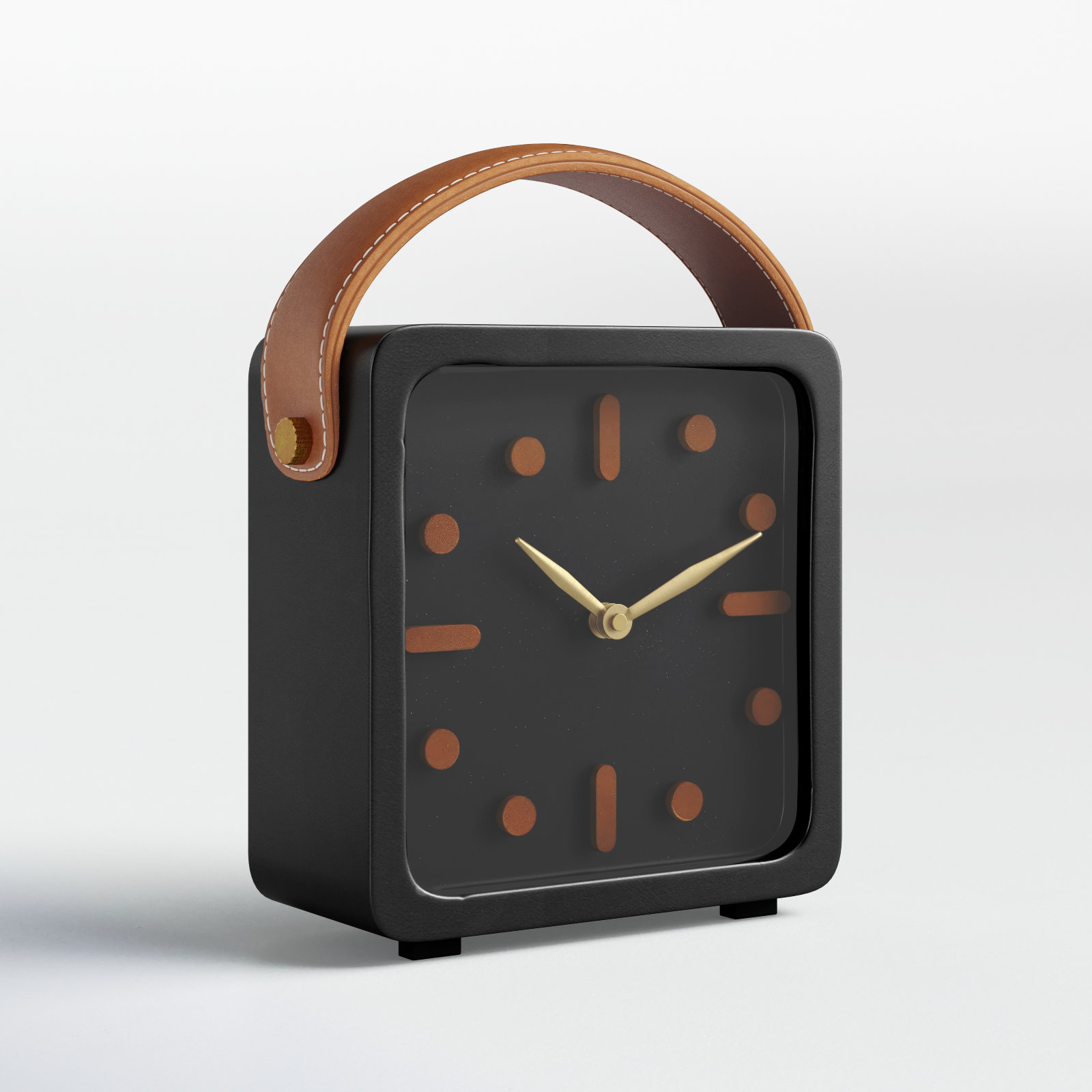 Analog Metal Quartz Tabletop Clock in Black, 8.45" H x 6.85" W x 2.75" D