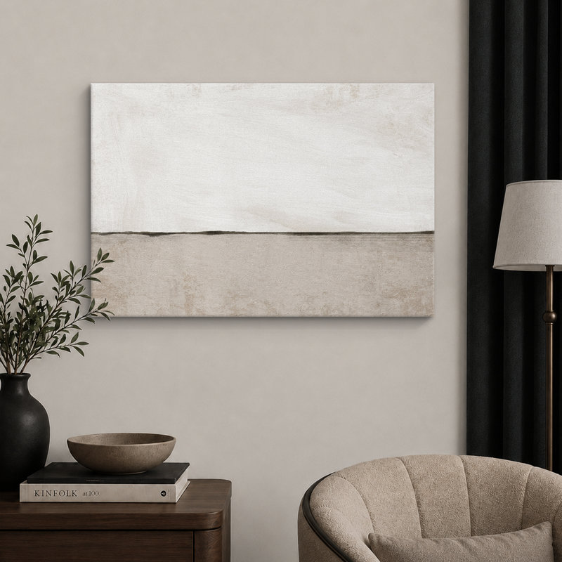 Minimaliste «Œuvre de paysage abstrait beige pastel beige, images murales neutres à décor simple, impression sur toile encadrée, impression sur toile»