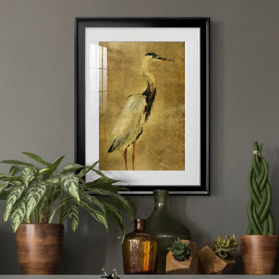 «Gold Crane at Dusk I», peinture sur toile encadrée