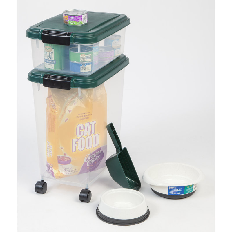 Green Airtight Plastic Pet Food Storage Container Combo with Scoop
