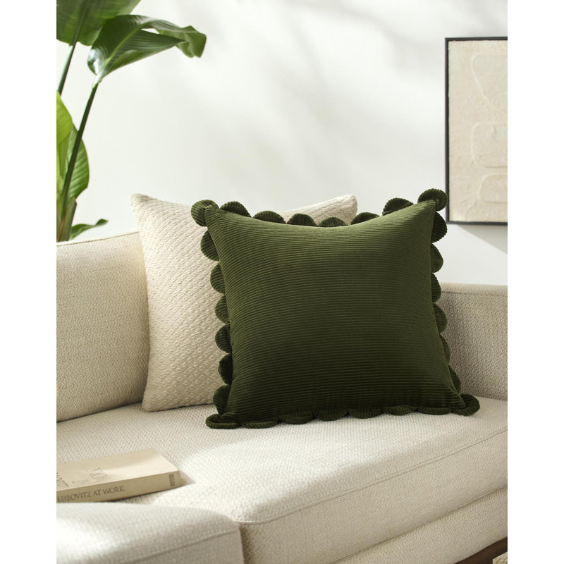Coussin décoratif en velours côtelé, Carré 20 po, Polyester, Crème, crème