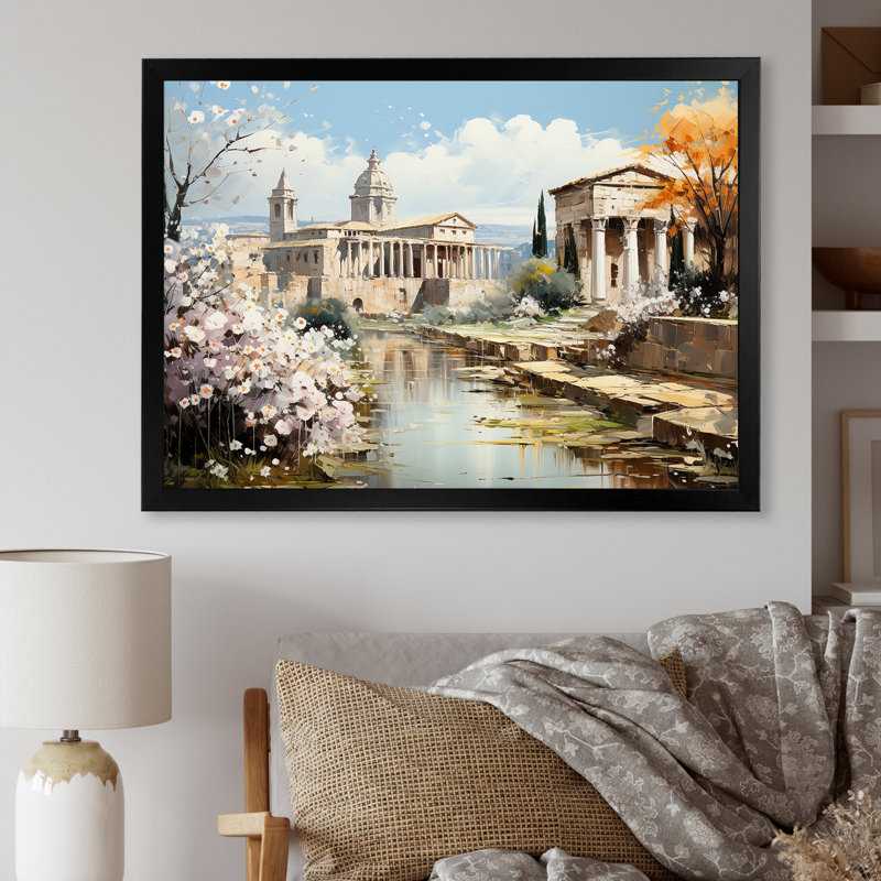 Sprintime Empire romain paysage I - Italie, art mural, Cadre d'angle fermé noir, H 16 po x l 32 po x P 1 po
