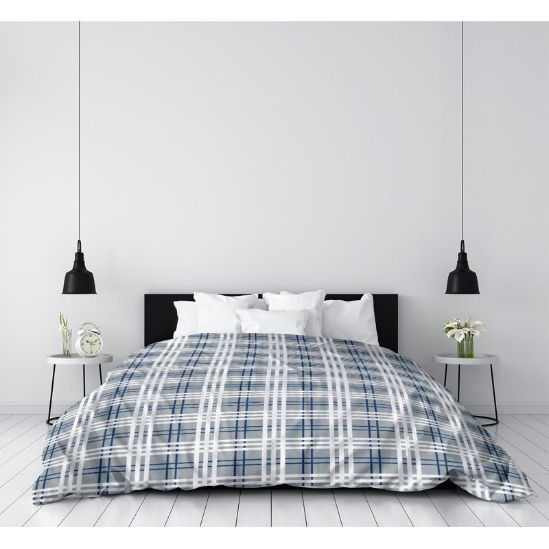 Housse de couette Indianapolis, Housse de couette pour grand lit, Gris / bleu bolide / blanc, Polyester brossé