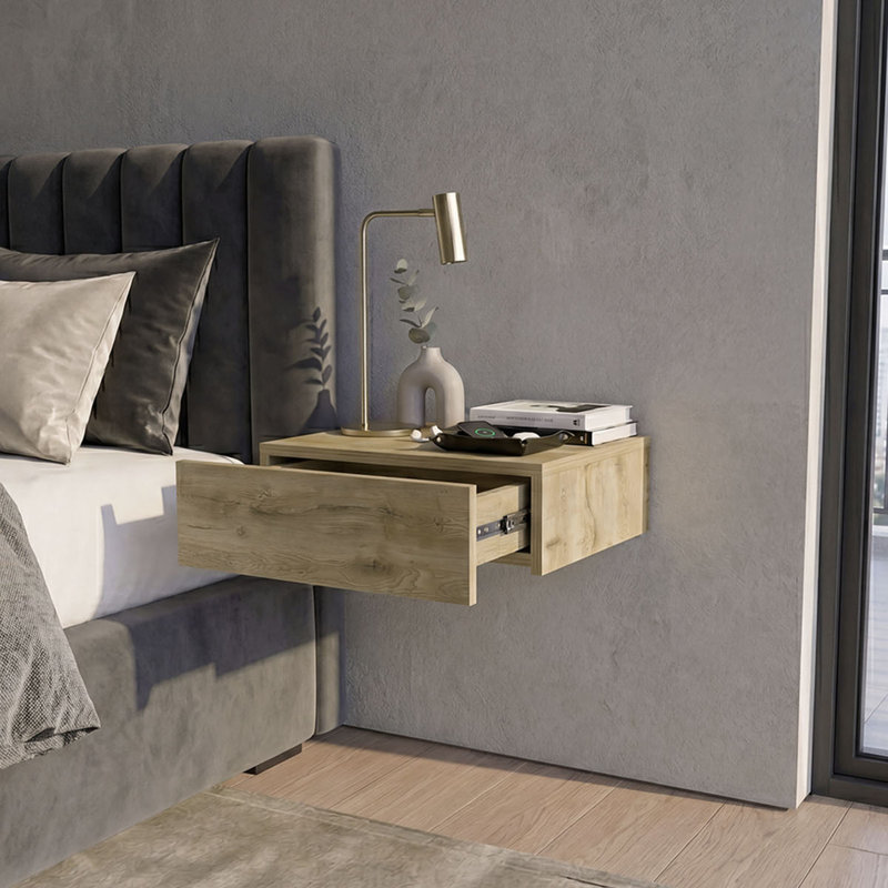 Maxxwel Floating Nightstand, Sleek Wall-Mounted Design With Spacious Drawer Storage, Beige