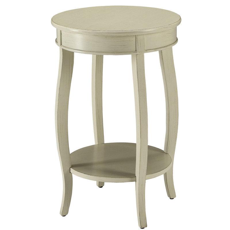 Wooden Accent Table With Antique White - Bottom Shelf And Round Leg Storage Legged Design, Antique White