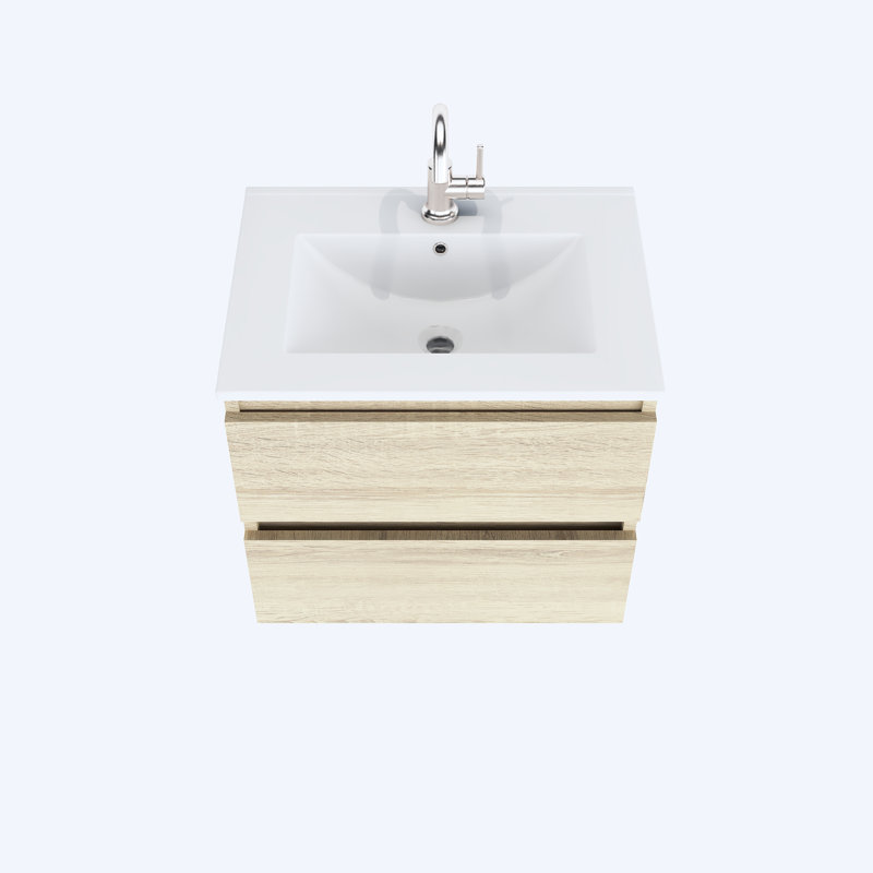 Salt 24'' Single Bathroom Vanity with Ceramic Top, White Oak