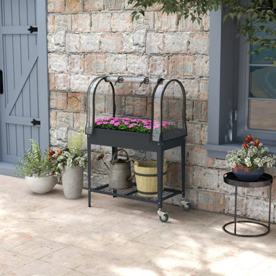 Raised Planter With Greenhouse Cover, Mobile Elevated Garden Bed