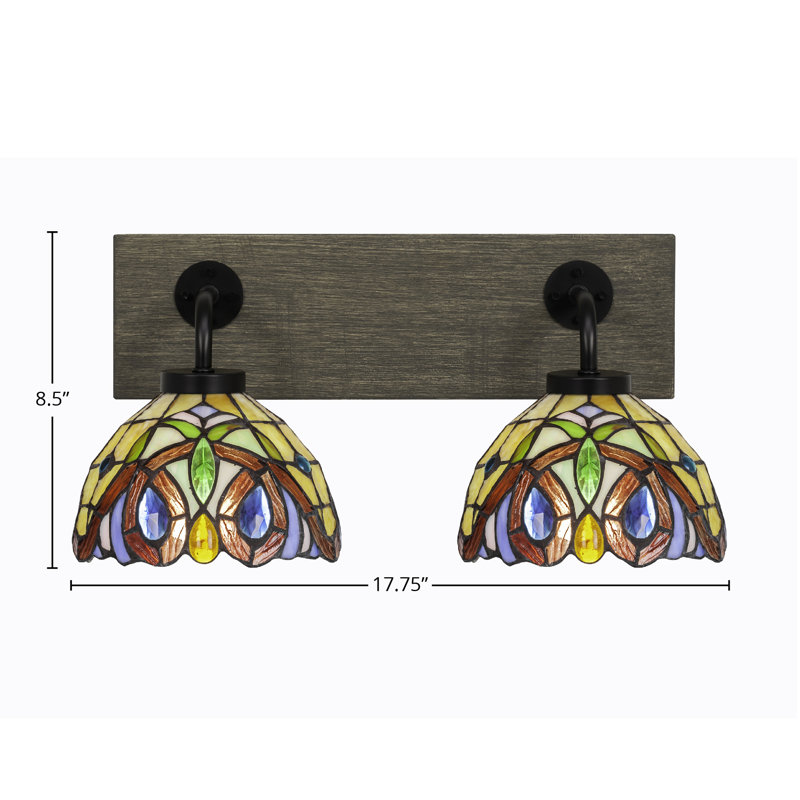 Barre d'éclairage de salle de bain 2 lumières Oxbridge, Noir mat / bois vieilli
