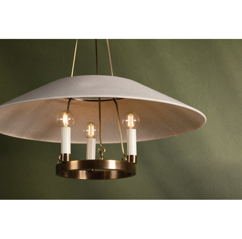 3 - Light Chandelier, Patina Brass