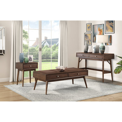 Modern Living Room Coffee Table, 2 Drawers, Brown Finish, Retro Style, Walnut Veneer Table With Area