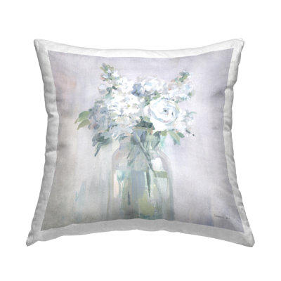Design de coussin décoratif blanc avec motif de bouquet de roses abstrait par Danhui Nai