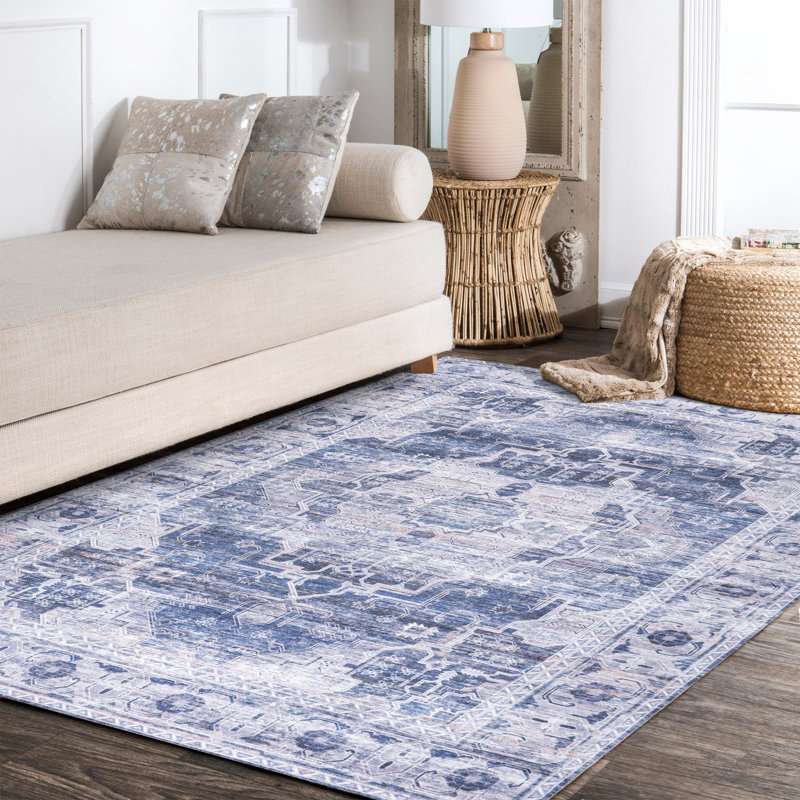 Tapis bleu marine / crème Alanya, Rectangle 7 pi 10 po x 10 pi