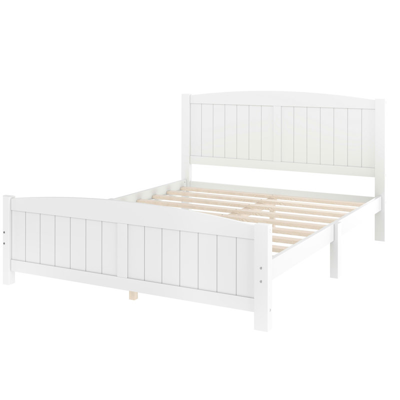 Grand lit plateforme, lit plateforme en bois massif avec lattes de soutien et structure solide, aucun sommier requis, blanc