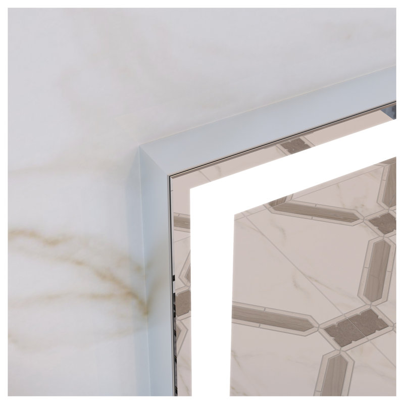 Miroir de meuble-lavabo rectangulaire 32 po x 40 po à DEL avec rétro-éclairage caché, cadre en aluminium argenté, fixation murale