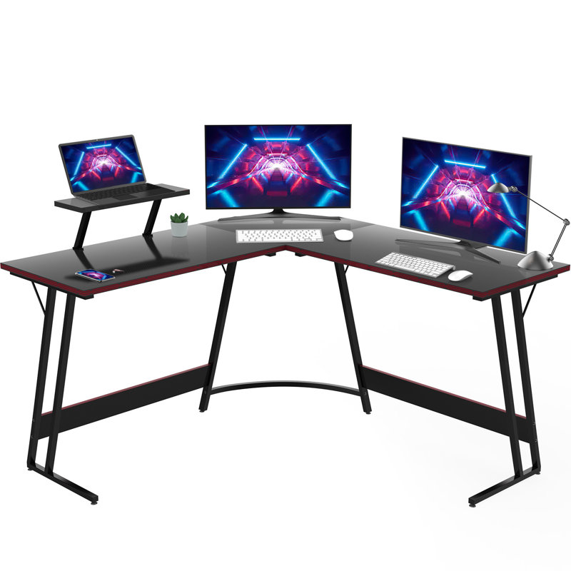 Vanesa 120cm L-Shape Computer Desk Metal Base Corner Gaming Desk Large PC Writing Table, Black, 29.5" H x 47.2" W x 47.2" D