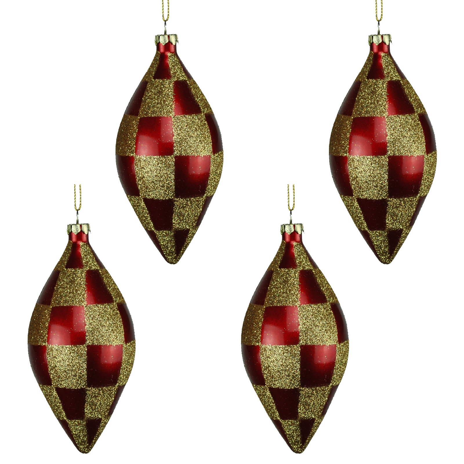 5'' Checkered Finial Ornament, Red/Gold