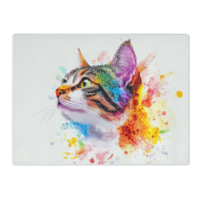 Colourful Cat  Glass Chopping Board