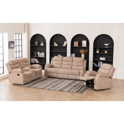 3-Piece Manual Reclining Living Room Set With Cup Holders