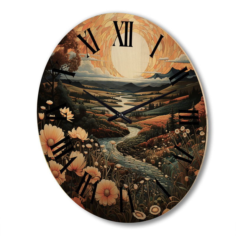Très grande horloge murale Pairies Serenity Pointillism II - Paysages, Très grand
