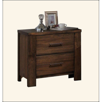Classic Oak Finish Nightstand With Two Drawers Wooden Bedroom Furniture 1Pc