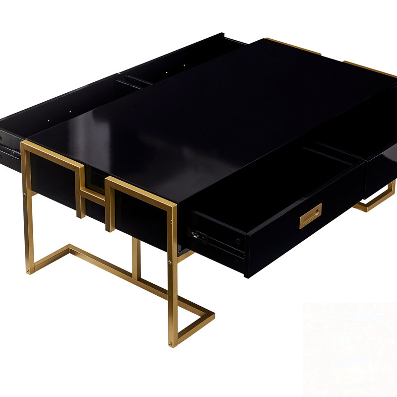 Table basse rectangulaire à 4 tiroirs, Noir