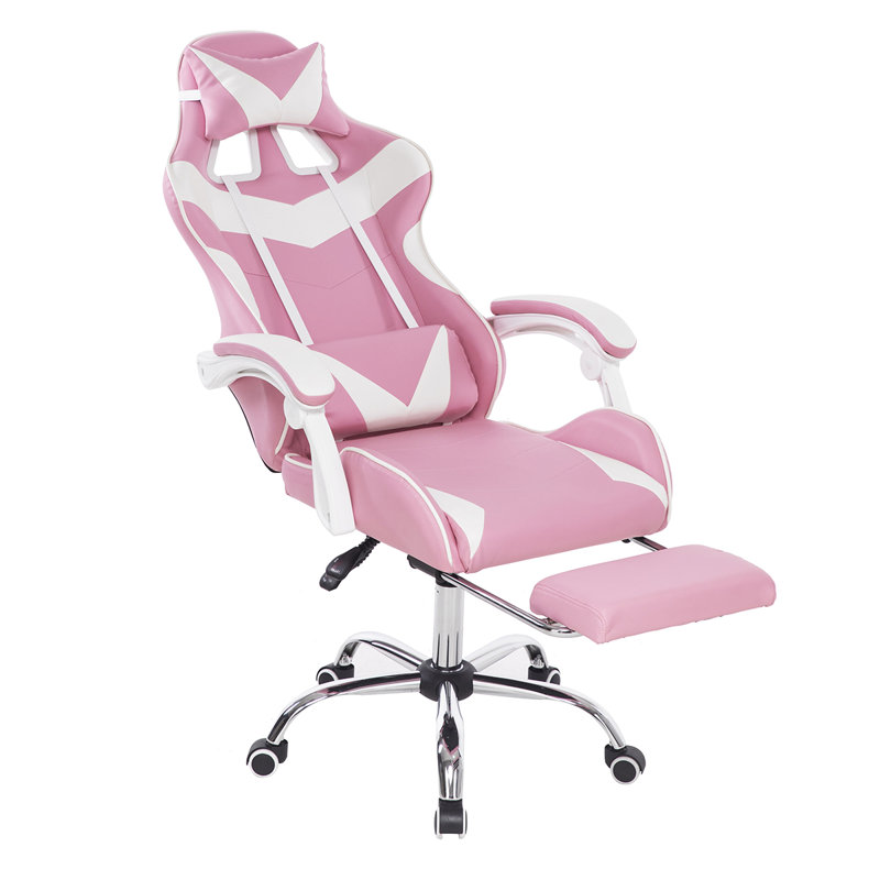 Fauteuil PC et de course avec repose-pieds, Rose