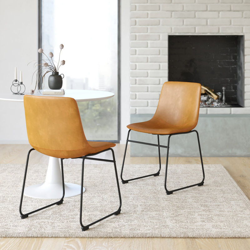 Nia Vegan Leather Side Chair, Black, Light Brown Vegan Leather