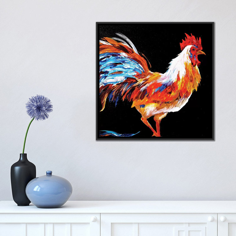 «Rooster», reproduction sur toile, H 18 po x l 18 po x P 1,5 po, Toile avec cadre flottant noir, Pas de tapis