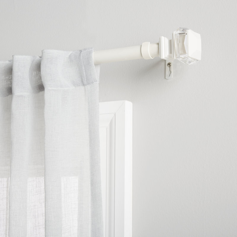 White Iron Curtain Rod with Crystal Finials, Adjustable