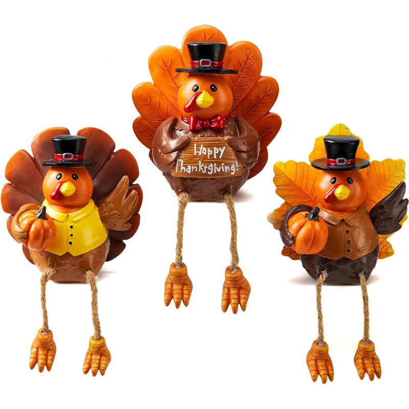 Ensemble de 2 figurines de dinde et de citrouille en résine de 5 po - Décoration de cuisine récolte, centres de table d'automne