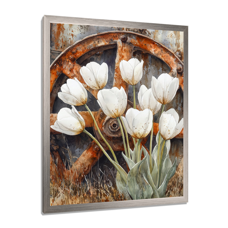 Balictar - art mural floral, Argent argent, H 44 po x l 34 po, Reproduction encadrée sans passe-partout