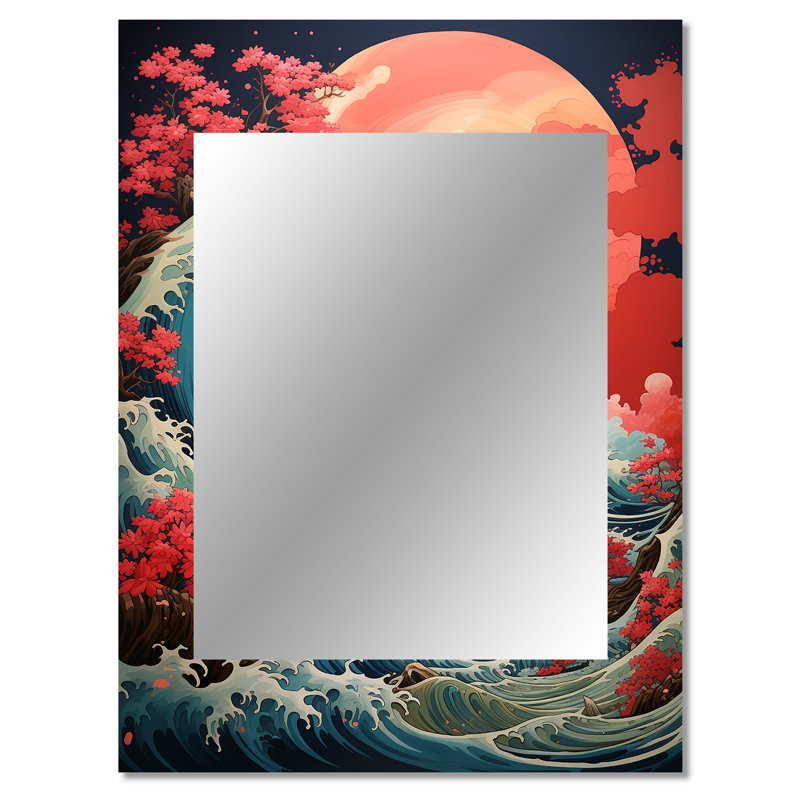 Dramatic Ocean Waves IV - miroir mural côtier, miroir décoratif corail, impression d'art en métal, 40 po x 30 po