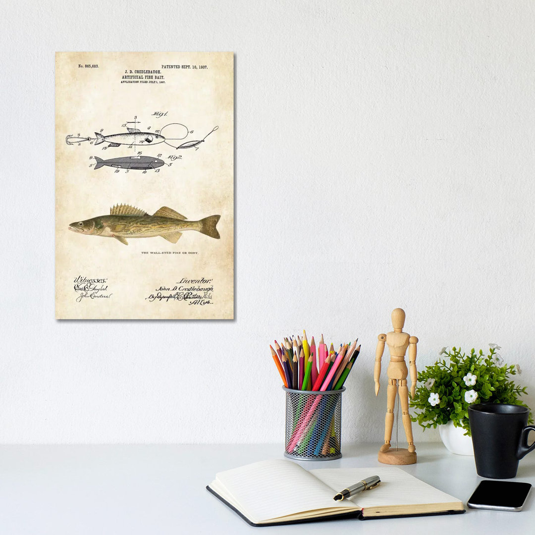 Walleye Dory Fishing Lure by Patent77 - Wrapped Canvas Gallery-Wrapped Canvas Giclée