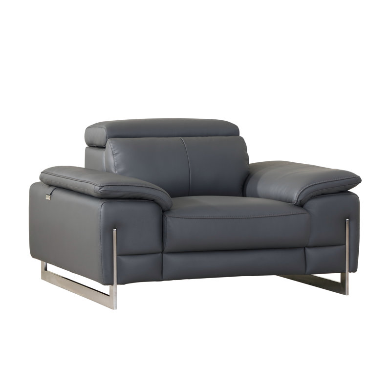 Chaise en cuir italien à grain supérieur, Gris foncé