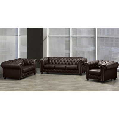 Ensemble de salon en cuir véritable 3 pièces Orner