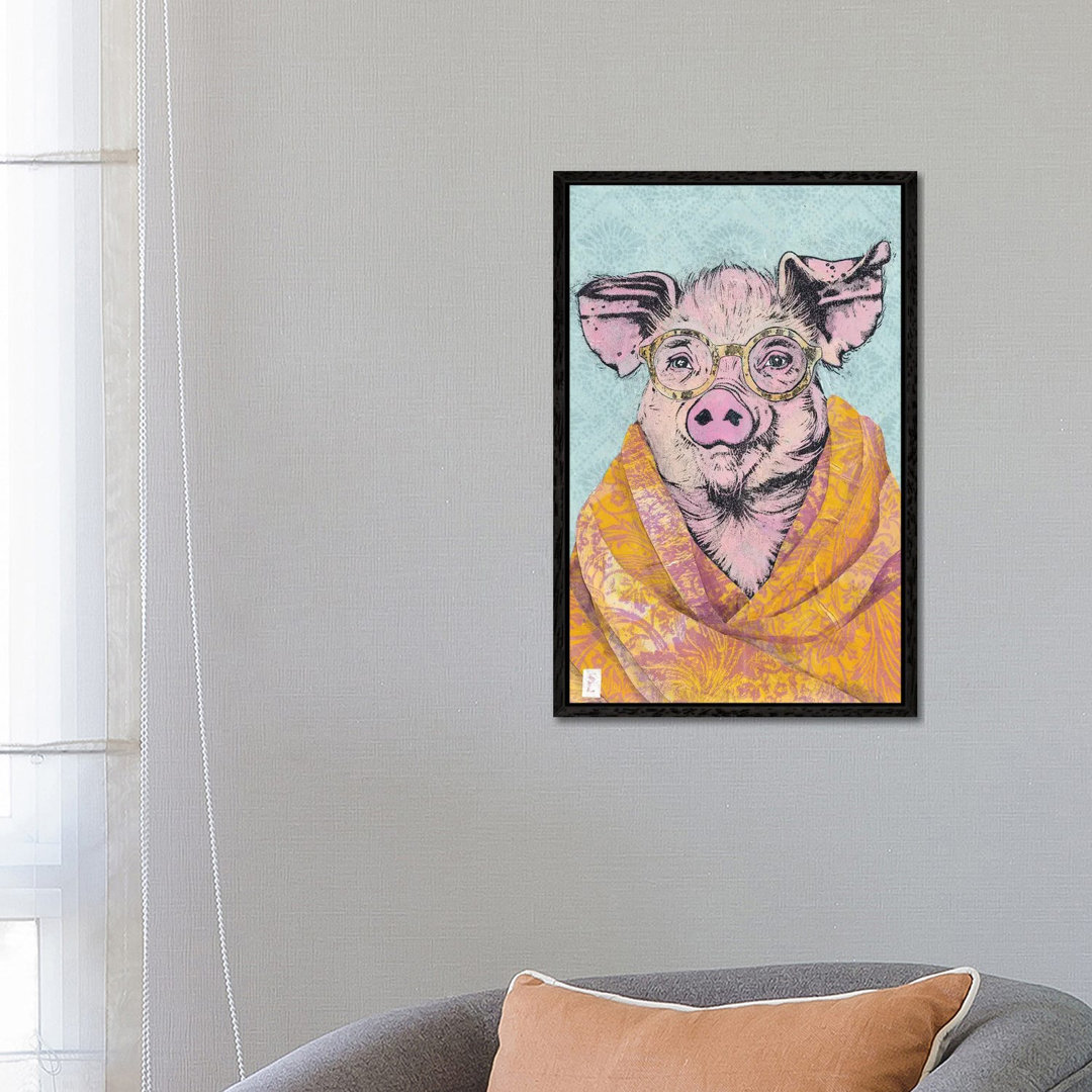 Pig In A Cashmere Shawl von Sharlene Loomis - Galerie-verpackte Leinwand Giclée auf Leinwand