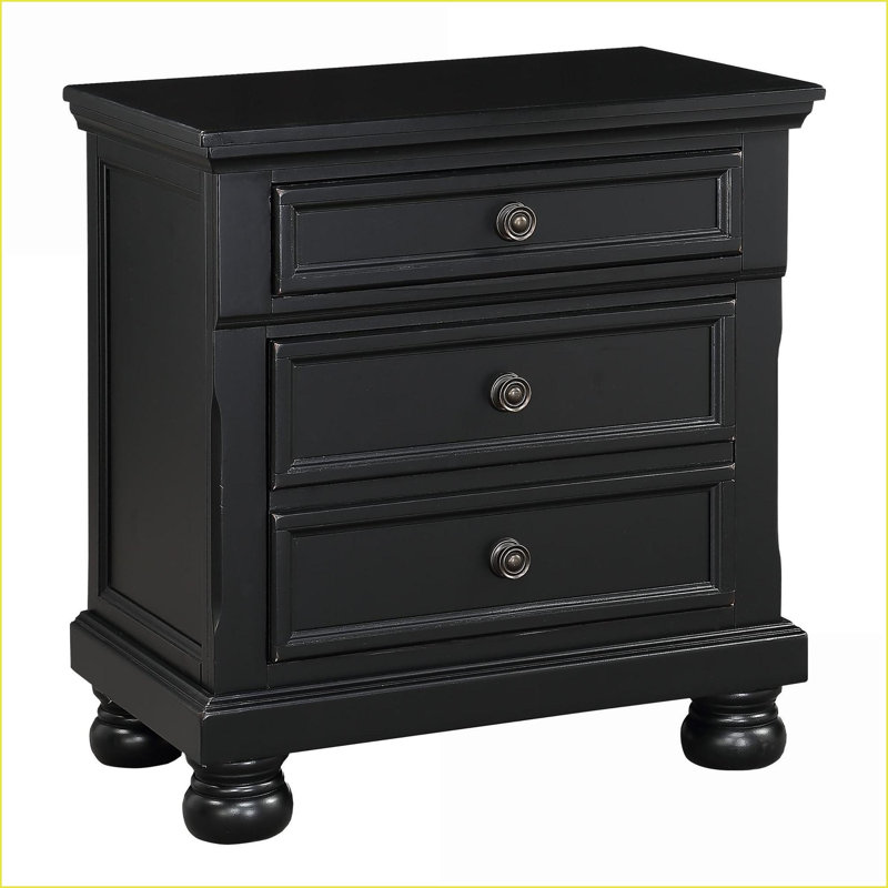 Table de chevet noire à 2 tiroirs avec plateau à bijoux - bois et amp; Bois d'ingénierie