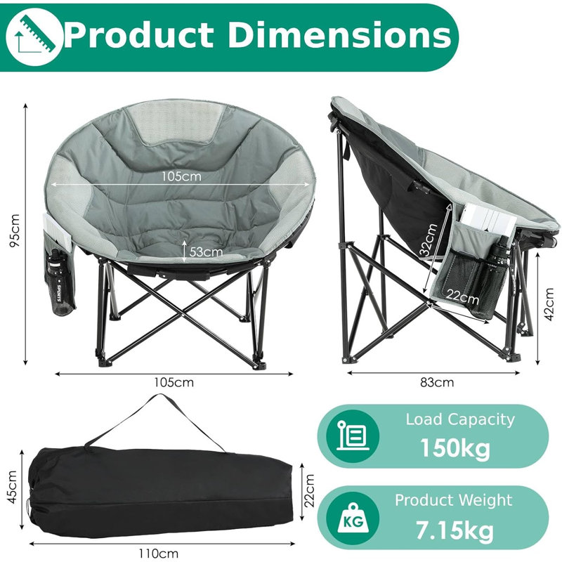 Foldable Moon Camping Chair, Grey