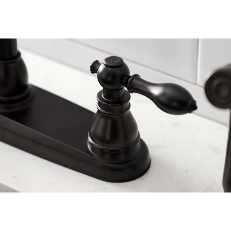 Kingston Brass American Classic Two-Handle 4-Hole 8" Centerset Kitchen Faucet with Side Sprayer, Oil Rubbed Bronze
