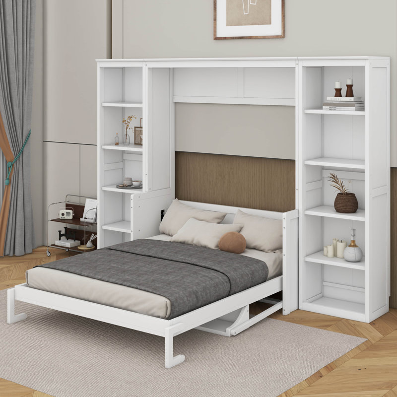 Lit escamotable double avec bureau et bibliothèque, Double