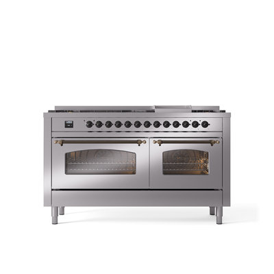 ILVE Nostalgie II Series 60 inch Dual Fuel Range with 9 Sealed Burners, Griddle (Glass Door)